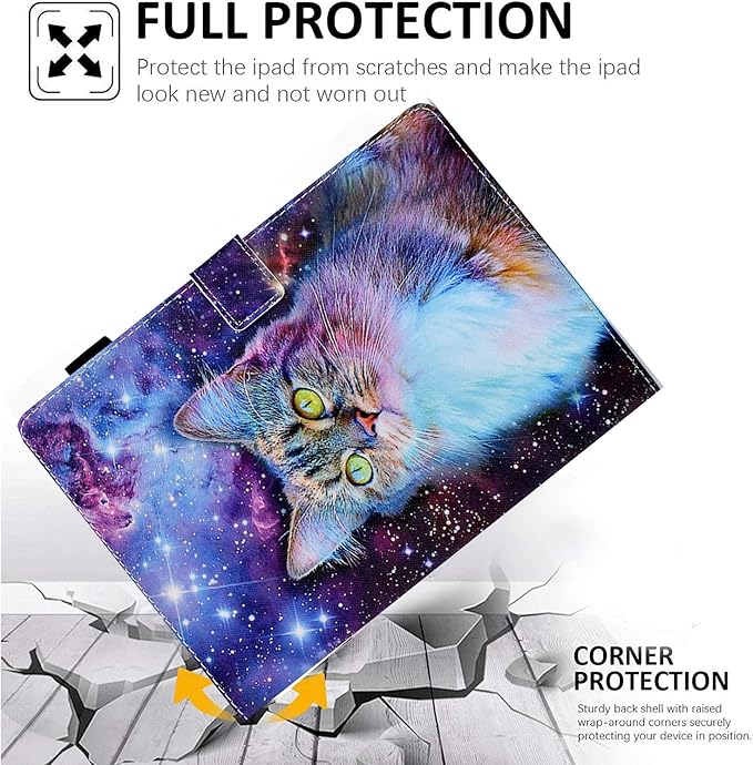 KEROM Case for Samsung Galaxy Tab A9+ Plus 11 Inch 2024 2023 (SM-X210/X216/X218), Slim PU Leather Stand Case Protective Cover for Galaxy Tab A9+/A9 Plus Tablet, Auto Wake/Sleep - Space Cat