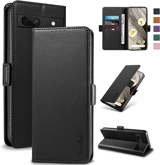 Wallet Flip Case for Google Pixel 7A - [RFID Blocking] Luxury PU Leather Card Holder Magnetic Phone Cover with Kickstand,Shockproof Protective Case,Black
