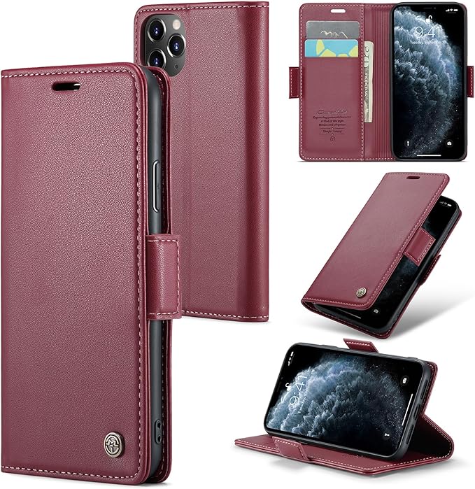 for iPhone 11 Pro Case, Premium PU Leather Wallet Case Flip Cover with [RFID Blocking][Card Holder][Stand Function] Shockproof Protective for iPhone 11 Pro 5.8", Red