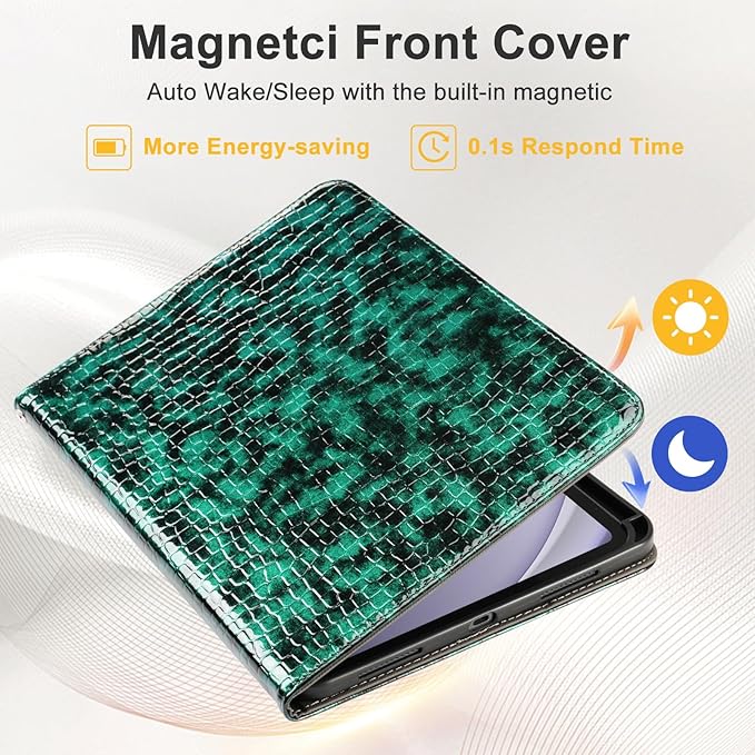 Elegant Case for Samsung Galaxy Tab A9 Plus 11 Inch 2023（Model: SM-X210/X216/X218）, Premium Leather Crocodile Cover | Stand | Card Pockets| Wrist Strap| S Pen Holder (Dark Green Gradient)