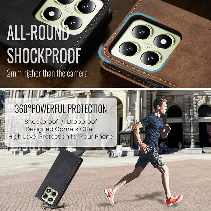 for Xiaomi 14T Case, Flip Wallet Leather Case with Card Holder Magnetic Closure Shockproof Kickstand Protective Phone Cases Cover for Xiaomi mi 14T, Black