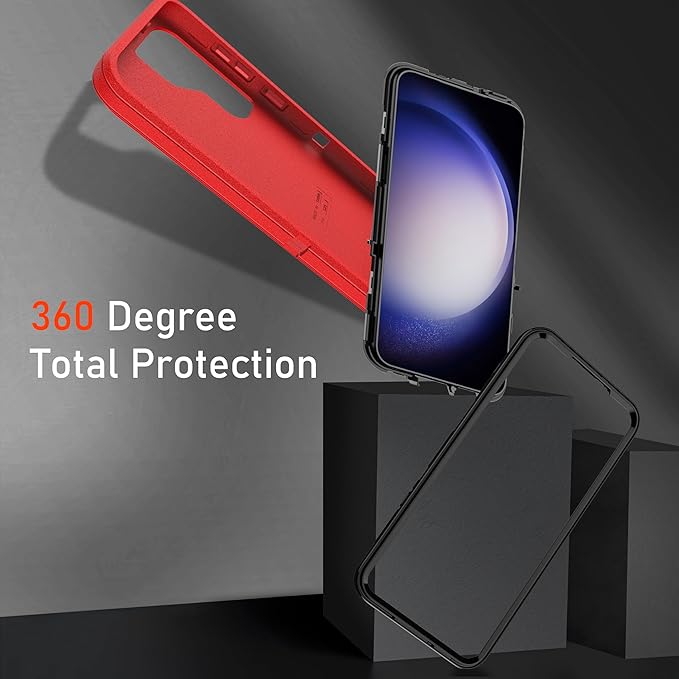 for Samsung Galaxy S23 Case with [2 Pack] HD Screen Protector, [Military-Grade] Shockproof Dust/Drop Proof 3-Layer Full Body Protection Heavy Duty Case for Galaxy S23 5G, Red