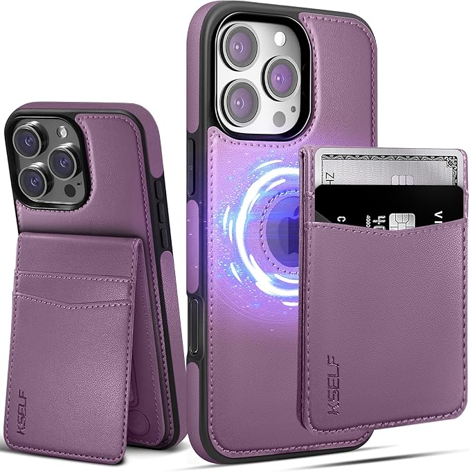 for iPhone 16 Pro Max Leather Wallet Case, Compatible with Magsafe, 2 in 1 Detachable Magnetic Card Holder, RFID Blocking Kickstand Credit Slots Flip Case for Men Women, Purple