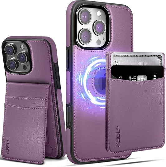 for iPhone 16 Pro Max Leather Wallet Case, Compatible with Magsafe, 2 in 1 Detachable Magnetic Card Holder, RFID Blocking Kickstand Credit Slots Flip Case for Men Women, Purple