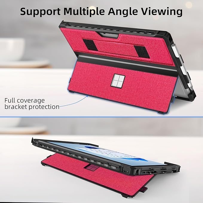 Case for 12.3" Microsoft Surface Pro 7+/7/6/5/4/Pro LTE Protective Rugged Cover Case, with Stylus Pen Holder and Hand Strap, Compatible with Type Cover Keyboard, Red