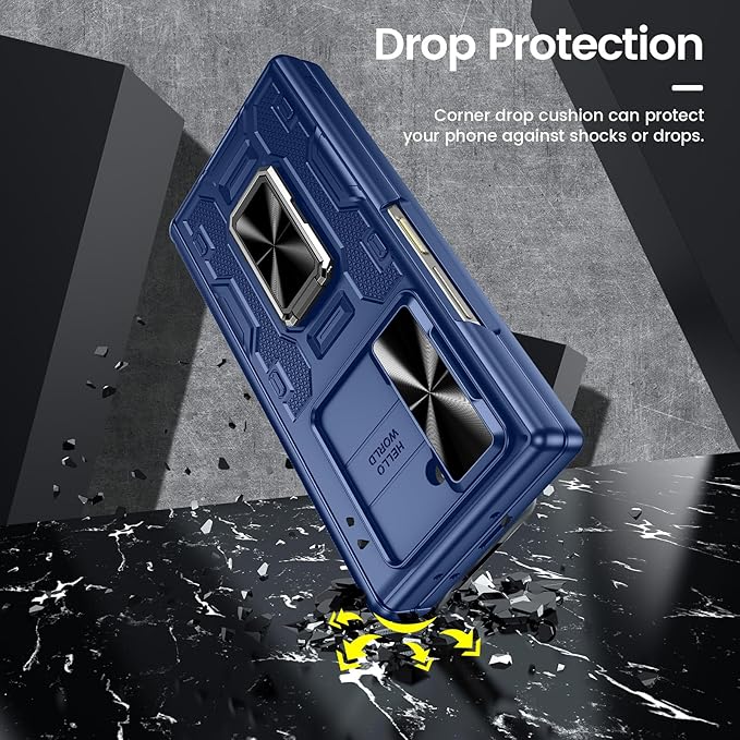 VEGO for Galaxy Z Fold 6 Case with Kickstand, Hinge Protection & Belt Clip Holster & Front Screen Protector & Slide Camera Cover Magnetic Kickstand Case for Samsung Galaxy Z Fold 6 5G - Blue