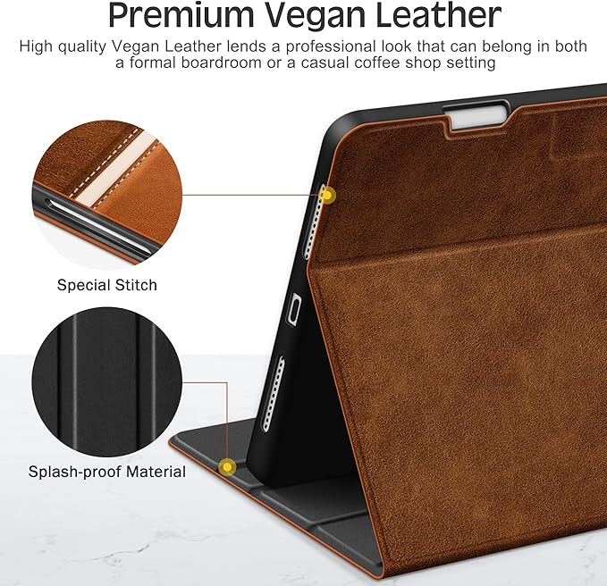 KingBlanc Case for iPad Pro 11 inch (M4) 2024 with Pencil Holder, Vegan Leather Smart Stand Cover, Auto Sleep Wake, Support Pencil Pro/(USB-C), Angles for Viewing/Writing, Durable Protection, Brown