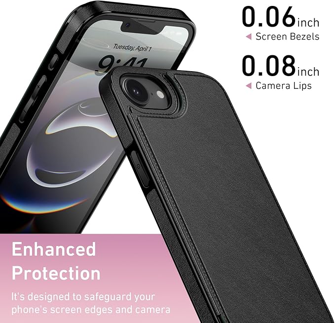 FUNMIKO for iPhone 16e Wallet Case with Card Holder, RFID-Blocking, Military-Grade Protection & UV-Printed Artwork, Magnetic Closure with Leather Kickstand - Black