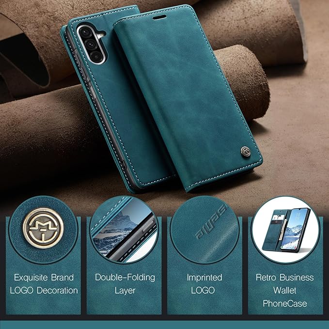 for Samsung Galaxy A26 Case, Flip Wallet Leather Case with Card Holder Magnetic Closure Shockproof Kickstand Protective Phone Cases Cover for Galaxy A26, Blue-Green