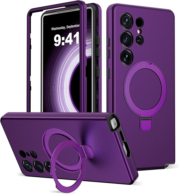 Designed for Samsung Galaxy S25 Ultra Case with Magnetic Ring Stand [Compatible with Mag-Safe][Military Grade Drop Protection][Build in Kickstand] S25 Ultra Phone Case 6.9",Purple