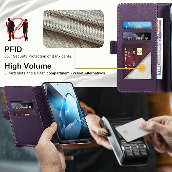Wallet Flip Case for OnePlus 13 5G - [RFID Blocking] Luxury PU Leather Card Holder Magnetic Phone Cover with Kickstand,Shockproof Protective Case,Purple
