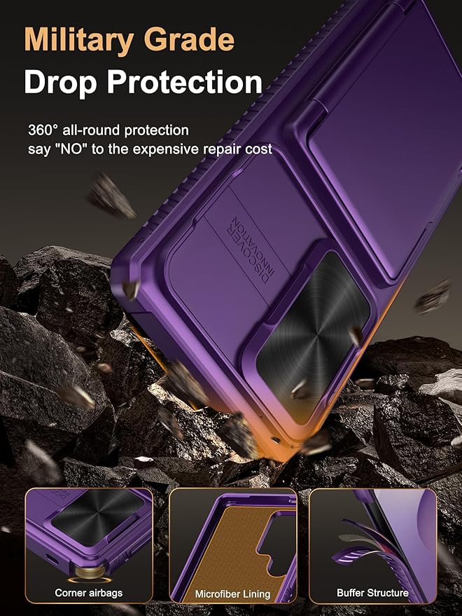 Vihibii for Samsung Galaxy S25 Ultra Wallet Case, Built-in Card Holder (4 Cards), [RFID Blocking] & Slide Camera Lens Protective Cover, Heavy Duty Phone Cover for Samsung Galaxy S25 Ultra, Dark Purple