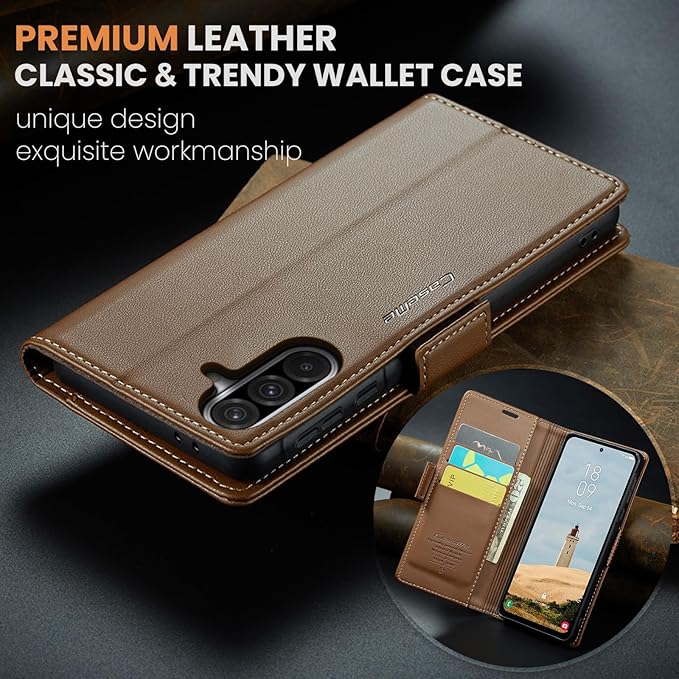 for Samsung Galaxy A36 5G Case, Premium PU Leather Wallet Case Flip Cover with [RFID Blocking][Card Holder][Stand Function] Shockproof Protective for Samsung Galaxy A36, Brown