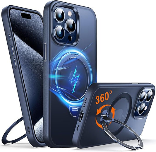 360° O-Ring MagStander for iPhone 15 Pro Max Case with Magnetic Kickstand Ring Holder [Compatible with MagSafe][360°Rotate Stand][Military Shockproof] iPhone 15 Pro Max Phone Cover Blue