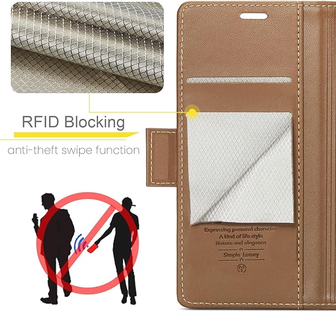 for iPhone X Case/iPhone Xs Case, Premium PU Leather Wallet Case Flip Cover with [RFID Blocking][Card Holder][Stand Function] Shockproof Protective for iPhone X/XS, Brown