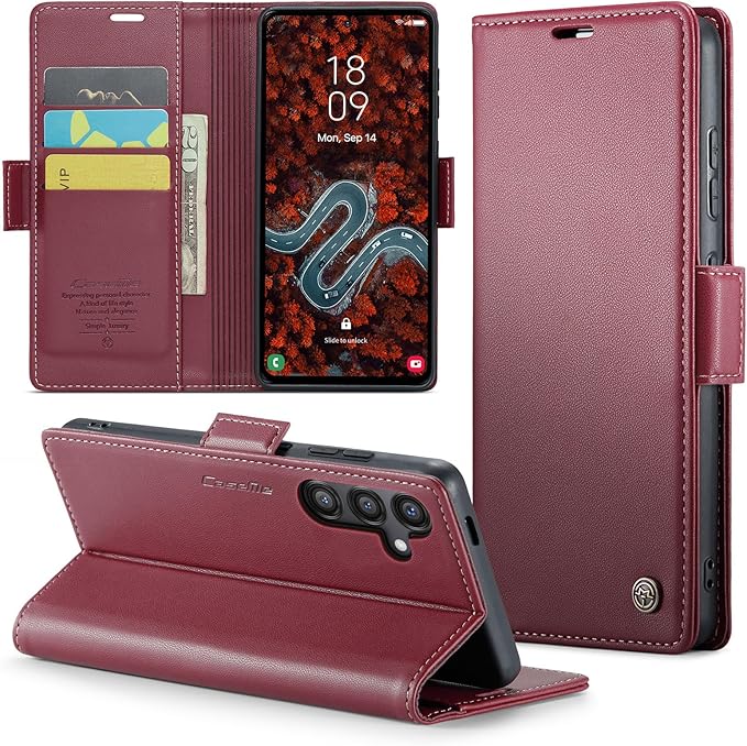 for Samsung Galaxy S24 FE Case, Premium PU Leather Wallet Case Flip Cover with [RFID Blocking][Card Holder][Stand Function] Shockproof Protective for Samsung Galaxy S24 FE, Red
