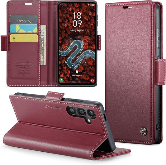 for Samsung Galaxy S24 FE Case, Premium PU Leather Wallet Case Flip Cover with [RFID Blocking][Card Holder][Stand Function] Shockproof Protective for Samsung Galaxy S24 FE, Red