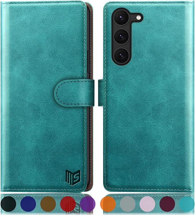 SUANPOT for Samsung Galaxy S23 5G Wallet case with RFID Blocking Credit Card Holder,Flip Book PU Leather Protective Cover Women Men for Samsung S23 Phone case Blue Green