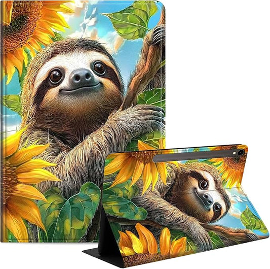 Case for Samsung Galaxy Tab S10 FE/ S9 FE 5G 10.9 Inch/Tab S9 11 Inch, Slim PU Leather Stand Cover with Auto Wake/Sleep, Multi-Angle Viewing & Shockproof, Cute Sloth