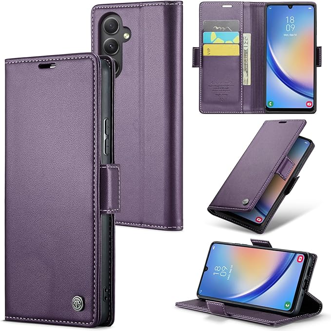 for Samsung Galaxy A34 5G Case, Premium PU Leather Wallet Case Flip Cover with [RFID Blocking][Card Holder][Stand Function] Shockproof Protective for Samsung Galaxy A34 5G, Purple