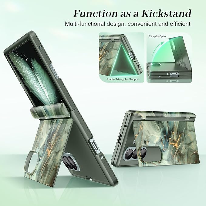 GVIEWIN for Samsung Galaxy Z Fold 7 Case Built-in HD Screen Protector [Compatible with Magsafe][Hidden Kickstand] Magnetic Full-Body Hinge Protection Slim Phone Case for Z Fold 7, Desert Dream/Green