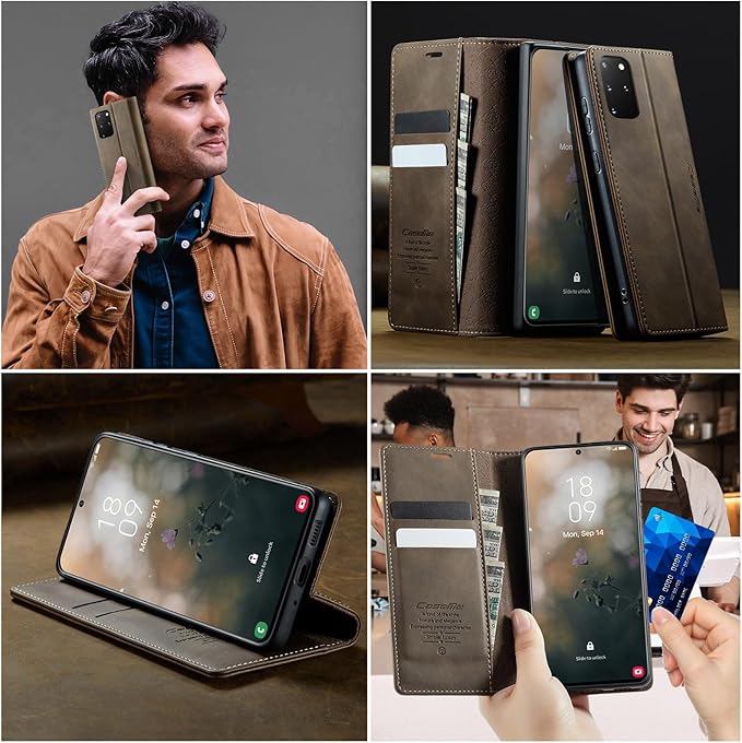 Wallet Case for Samsung Galaxy S20 Plus Leather Wallet Flip Cover with Card Holder, Kickstand, Magnetic Closure, RFID Blocking TPU Shockproof Phone Case Compatible with S20 Plus, Coffee