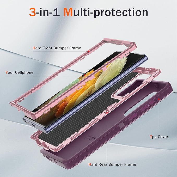 for Samsung Galaxy S22 Ultra Case, with [2 Pack] HD Screen Protector, [Military-Grade] Shockproof Dust/Drop Proof 3-Layer Full Body Protection Heavy Duty Case for Galaxy S22 Ultra, Deep Purple