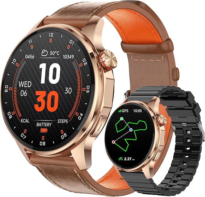 Smart Watch for Men Built-in GPS, 1.46" AI Smartwatch with Health Monitor for Android Phones/iPhone, 100+ Sport Modes Fitness Tracker with Compass/Altitude/Barometer,Bluetooth Call/Text Reply(2 Bands)