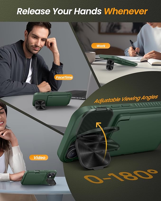 for iPhone 17 Case Wallet with Stand, Built-in Card Holder & Camera Cover, Military Grade Drop Protection Rugged Hard Protective Wallet Phone Case for iPhone 17 6.3" 2025, Green