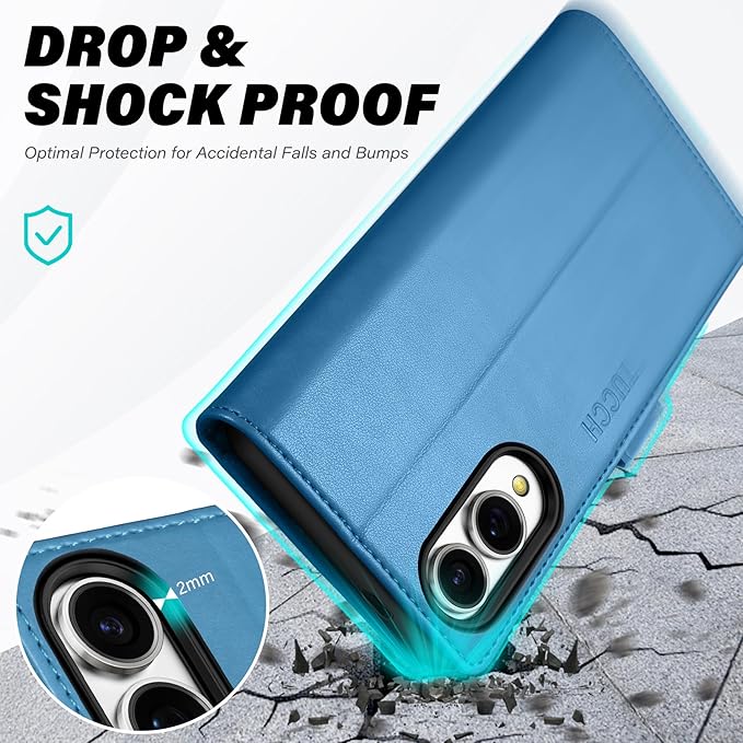 TUCCH Wallet Case for Galaxy S25 Edge with [TPU Shockproof Interior Case] [RFID Blocking] Folio Stand [4 Card Slots], Magnetic PU Leather Folio Cover Compatible with Galaxy S25 Edge 6.7", Light Blue