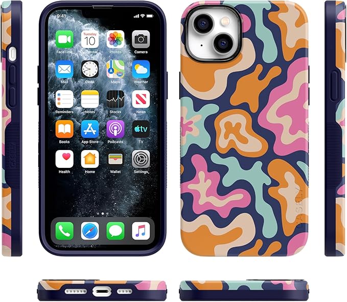 Casely iPhone 14 Case | Midnight Color Splash | Abstract Retro | Compatible with MagSafe | Bold Protective Design