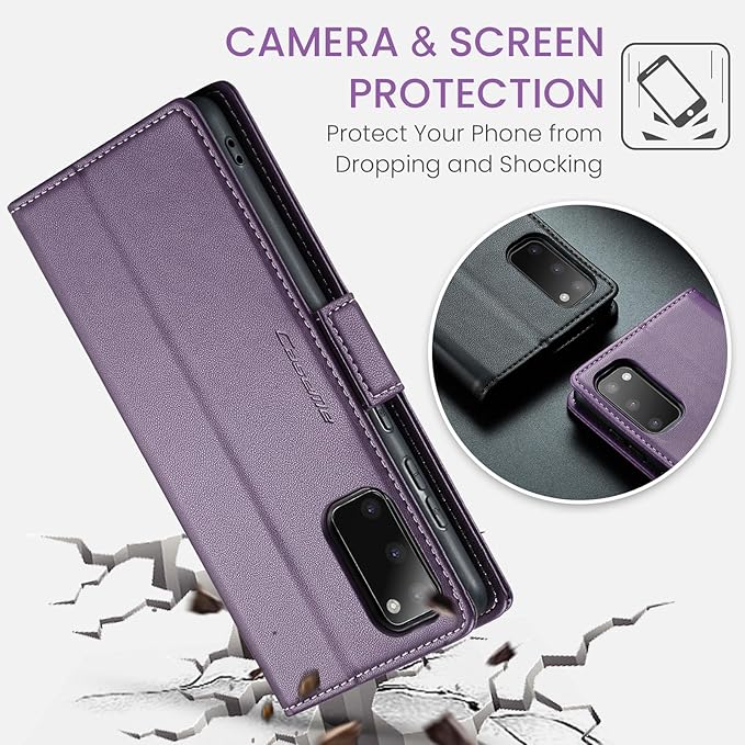 Case for Samsung Galaxy S20 Wallet Case, RFID Blocking PU Leather Flip Folio Cover Card Holder Kickstand Shockproof Phone Case Compatible with Samsung Galaxy S20, Purple