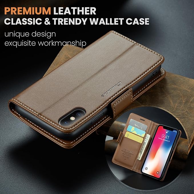 for iPhone Xs Max Case, Premium PU Leather Wallet Case Flip Cover with [RFID Blocking][Card Holder][Stand Function] Shockproof Protective for iPhone Xs Max 6.5", Brown