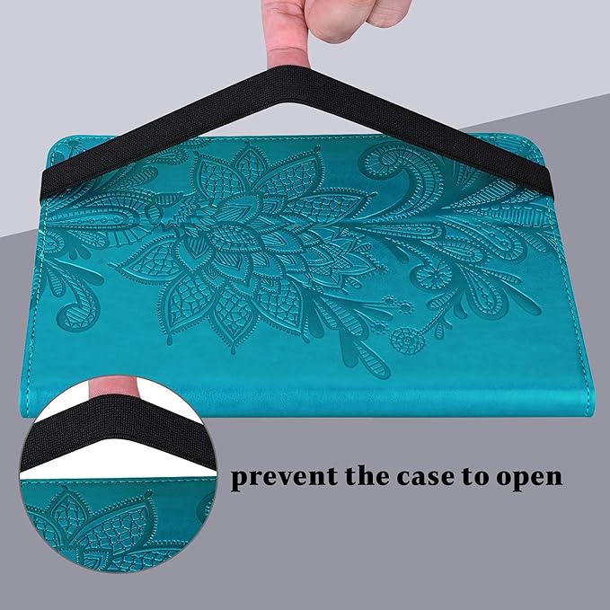 Case for Lenovo Tab M11 (TB-330FU/330XU) 11" 2024, Embossed Lace PU Leather Flip Folio Stand Cover Case with Elastic Band Card Slots Pen Holder & Multiple Viewing Angles- Blue