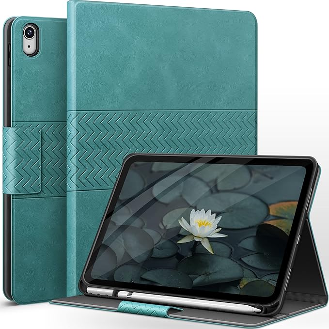 auaua Case for iPad (A16) 11th Generation 11 Inch 2025, iPad 10th Generation 10.9 Inch 2022, with Pencil Holder, Auto Sleep/Wake, Adjustable Stand, PU Leather (Green)