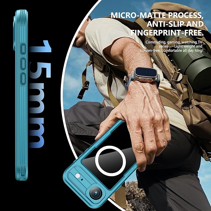 GOLDJU Magnetic for iPhone 17 Air Case-Waterproof, Built-in Screen & Camera Protector-IP68 Underwater Full Body 16FT Military Dropproof Shockproof Case for 17 Air 6.6''- Blue
