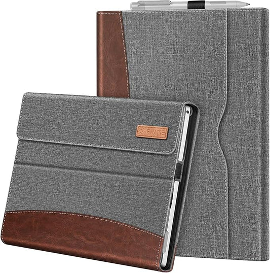 Fintie Case for 12.3 Inch Microsoft Surface Pro 7 Plus, Surface Pro 7/6/5/4/3 - Portfolio Business Cover with Pocket, Compatible with Type Cover Keyboard, Gray/Brown