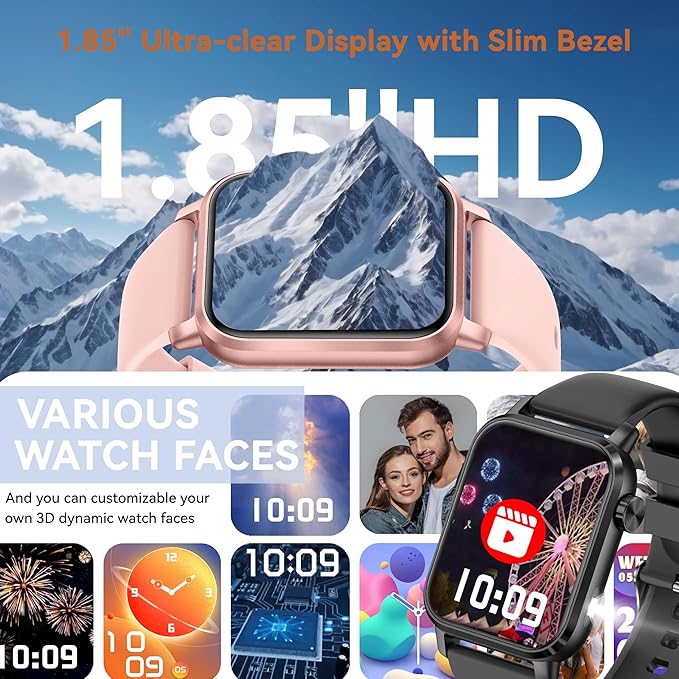 KPEP Smart Watches with LED Flashlight, 1.85" HD Smartwatches for Men Women, Answer/Make Calls, Heart Rate/SpO2/Sleep Monitor, 100+ Sport Modes, IP68 Waterproof Fitness Tracker for iOS Android, Black