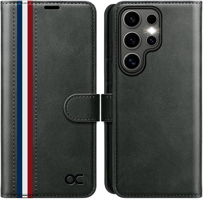 OCASE Compatible with Galaxy S25 Ultra Wallet Case, PU Leather Flip Folio Case with Card Holders RFID Blocking Kickstand [Shockproof TPU Inner Shell] Protective Phone Cover 2025, Spliced Gray