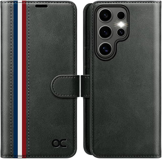 OCASE Compatible with Galaxy S25 Ultra Wallet Case, PU Leather Flip Folio Case with Card Holders RFID Blocking Kickstand [Shockproof TPU Inner Shell] Protective Phone Cover 2025, Spliced Gray