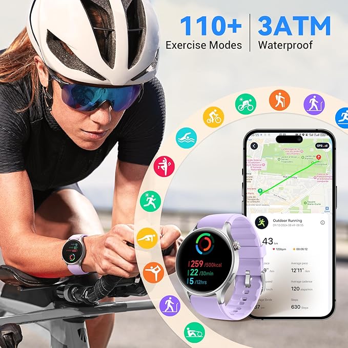 Fitpolo Smart Watch for Women,1.3" AMOLED Touchscreen Fitness Tracker, Make/Answer Calls, Heart Rate SpO2 Monitor, IP68 Waterproof, Sleep & Activity Tracking Smartwatch for Android Phones iPhone