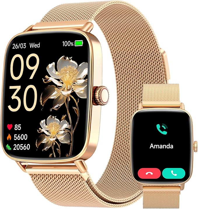 Smart Watch for Women Men, 2025 New Smartwatch (Answer/Make Call) for iPhone/Android, 1.85" HD Dynamic Dial Fitness Tracker with 110+ Sport Modes, Sleep/Health Monitor, IP68 Waterproof, Gold