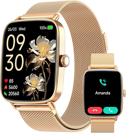 Smart Watch for Women Men, 2025 New Smartwatch (Answer/Make Call) for iPhone/Android, 1.85" HD Dynamic Dial Fitness Tracker with 110+ Sport Modes, Sleep/Health Monitor, IP68 Waterproof, Gold