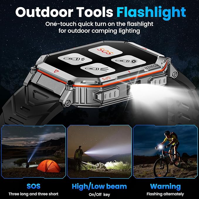 Military Smart Watch for Men with GPS/Compass，GPT Voice Assistant，Smartwatch with LED Flashlight，2.01"HD Display Bluetooth Call，Fitness Tracke with Multiple sports Modes，Compatible with Android & iOS