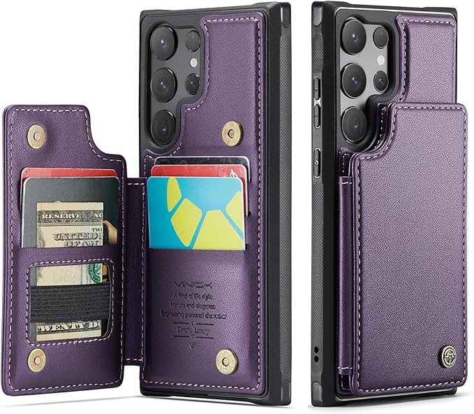 Vinich for Samsung Galaxy S25 Ultra Wallet Case with Card Holder, RFID Blocking Credit Slots Kickstand Shockproof Phone Cover for Women Men, Purple