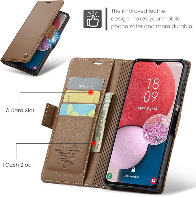 for Samsung Galaxy A13 4G/5G Case, Premium PU Leather Wallet Case Flip Cover with [RFID Blocking][Card Holder][Stand Function] Shockproof Protective for Samsung Galaxy A13, Brown