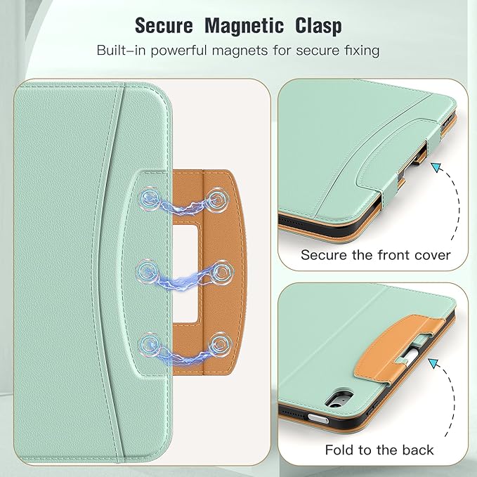 MoKo for iPad (A16) 11th Generation Case 11 inch 2025, iPad 10th Generation Case 10.9" 2022 with Pencil Holder & Pocket, Premium Leather Folio Stand Cover, Multiple Viewing Angles, Agave Green