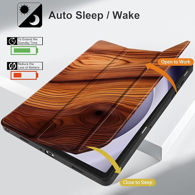 MEEgoodo Case for Samsung Galaxy Tab A9 Plus 11 inch Cover 2024 2023 with S Pen Holder, A9+ Smart Tablet Cases with Leather Trifold Stand+Soft TPU Back Shell+Smart Auto Wake/Sleep, Tree Rings