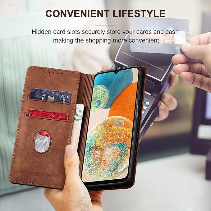 Jasonyu Flip Wallet Case for Samsung Galaxy A23 5G/4G,Leather Magnetic Folio Cover with Card Holder,Kickstand - TPU Shockproof Durable Protective Phone Case,Brown