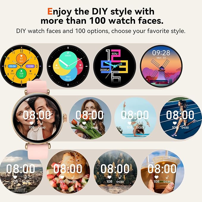 Smart Watches, 1.19" AMOLED Smartwatch for Women (Answer/Make Call), Fitness Tracker with 100+ Sport Modes, IP68 Waterproof, Heart Rate/Sleep Monitor, Activity Trackers Compatible with Android&iOS